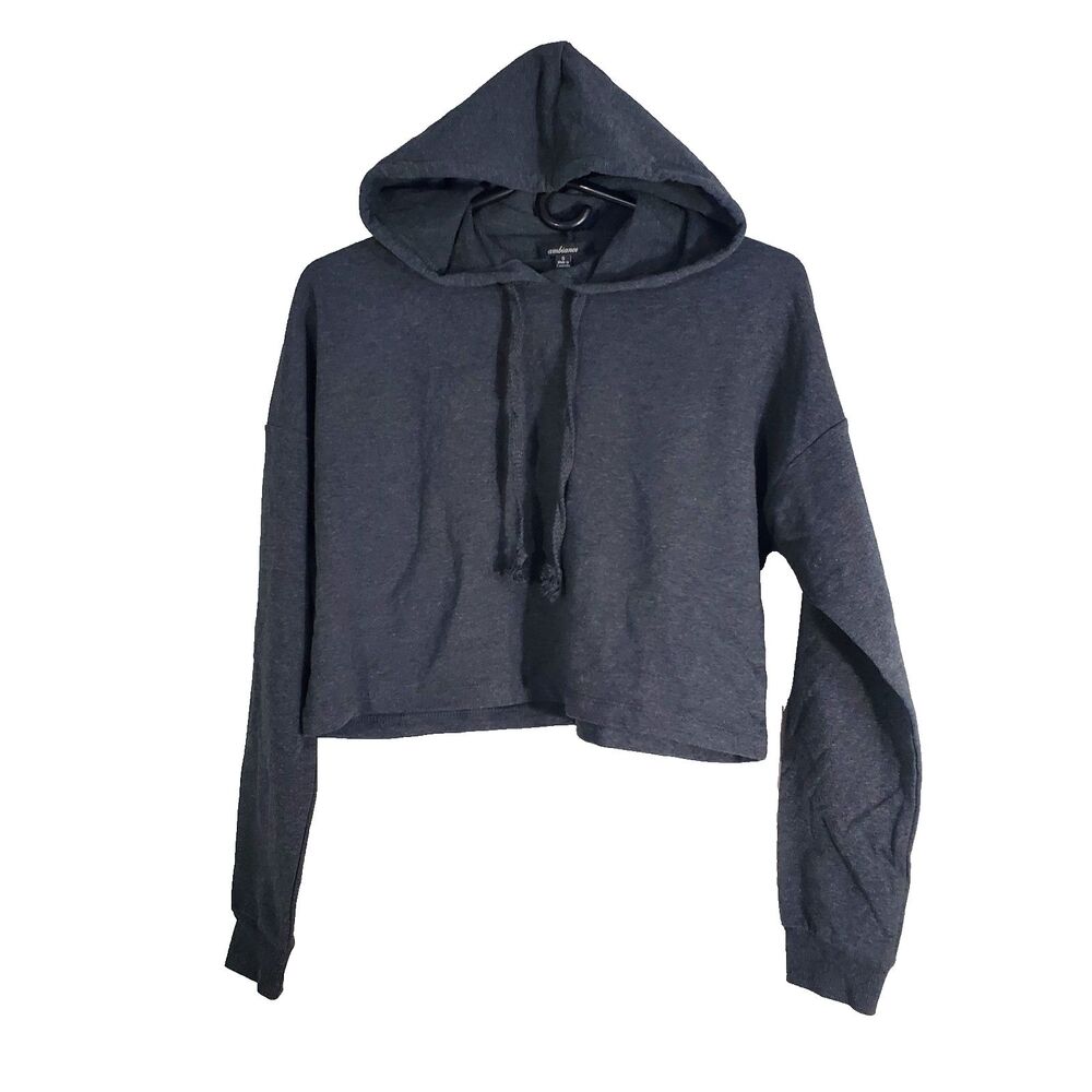 Women's Ambiance Gray Hooded Midriff Long Sleeve Sweatshirt Shirt